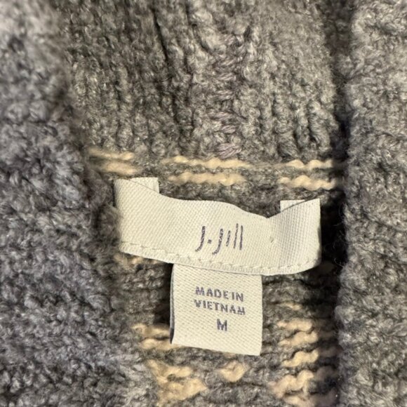 J Jill Hooded Cardigan Sweater – Fair Isle Knit – Gray – Women’s Size M – Like N - Picture 7 of 9